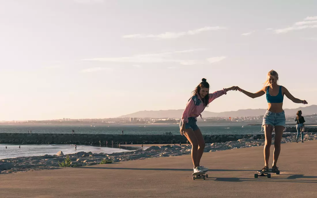 skating on the beach promenade in Lisbon