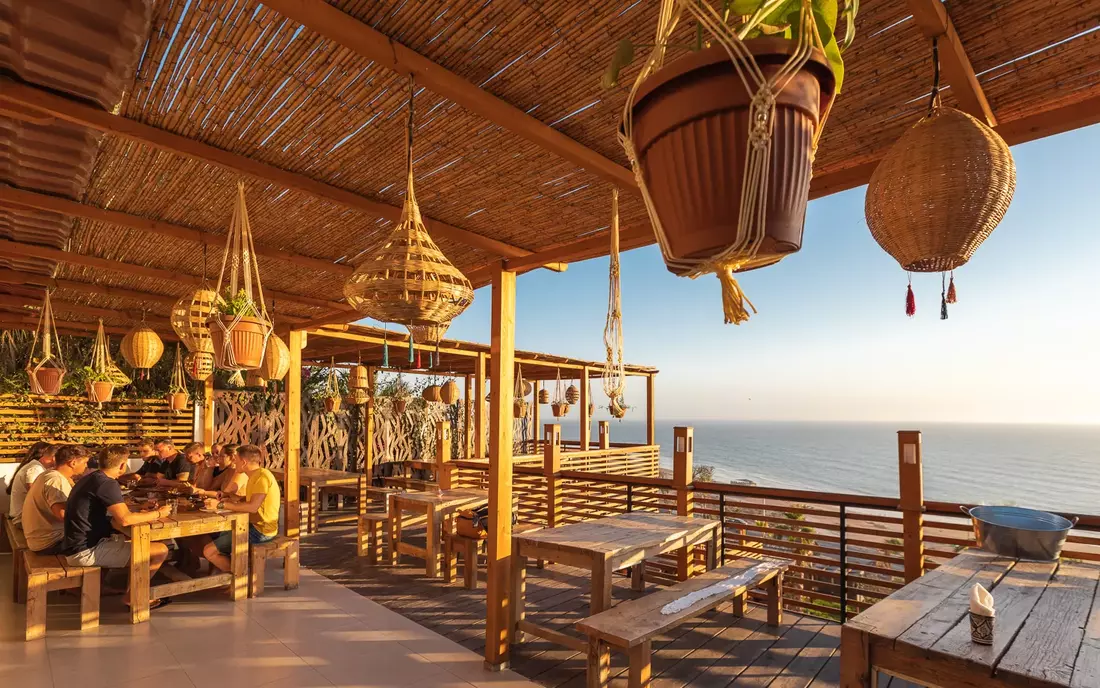 Outdoor dining area at Sea View Surfcamp Morocco