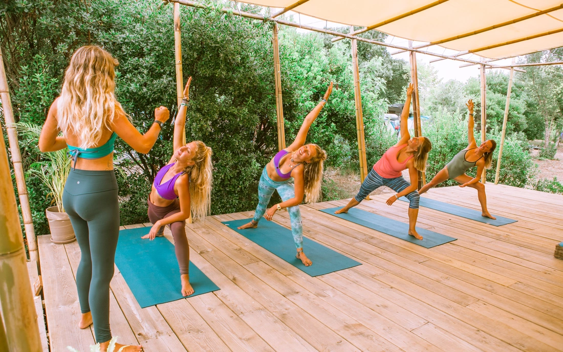 yoga session in the surf camp oyambre