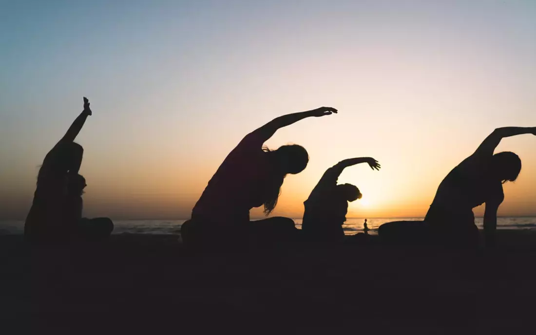 The yoga room on the roof terrace houses a fitness studio in the back