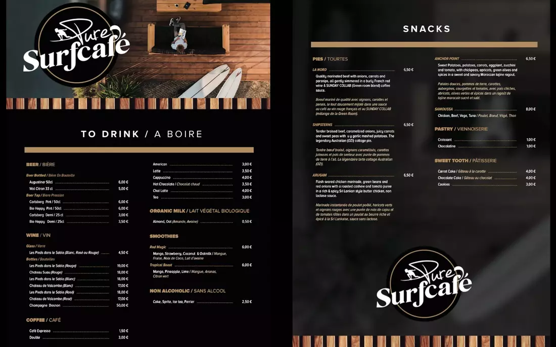 Pure Surf Cafe menu