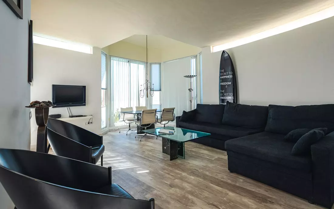 The stylish living room at surf villa fuerte