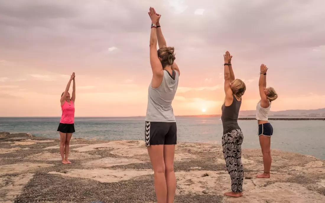 From time to time there is a sunset yoga session on the beach