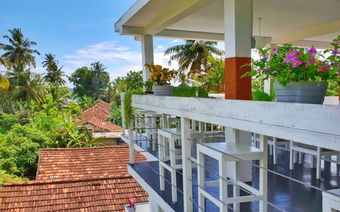 The rooftop terrace of the Surf House Weligama