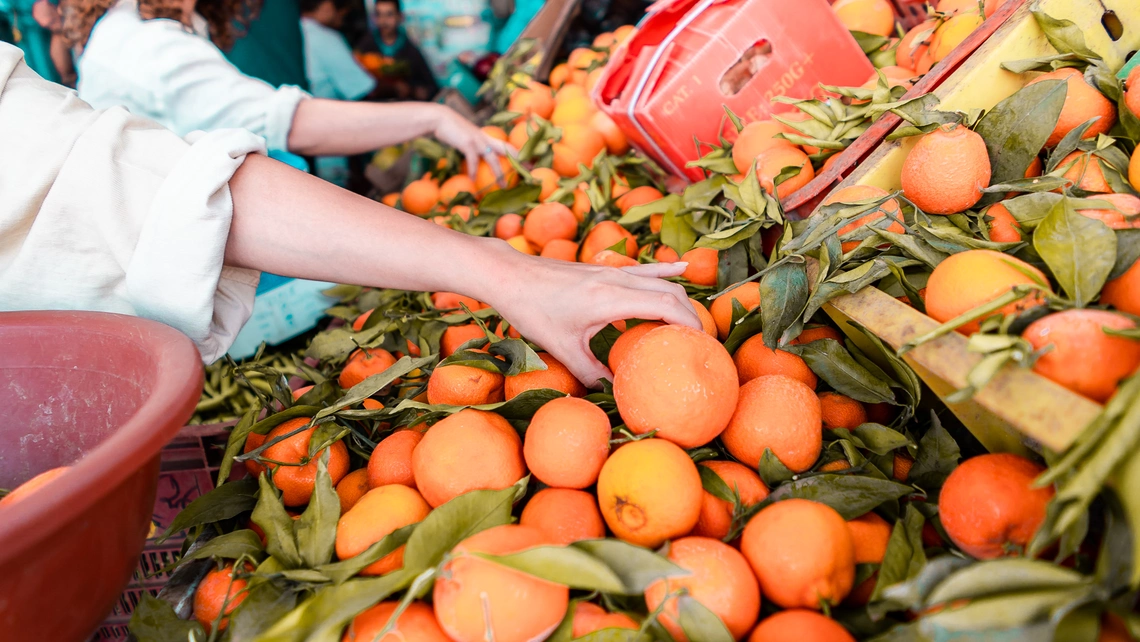 Marktstand mit Orangen