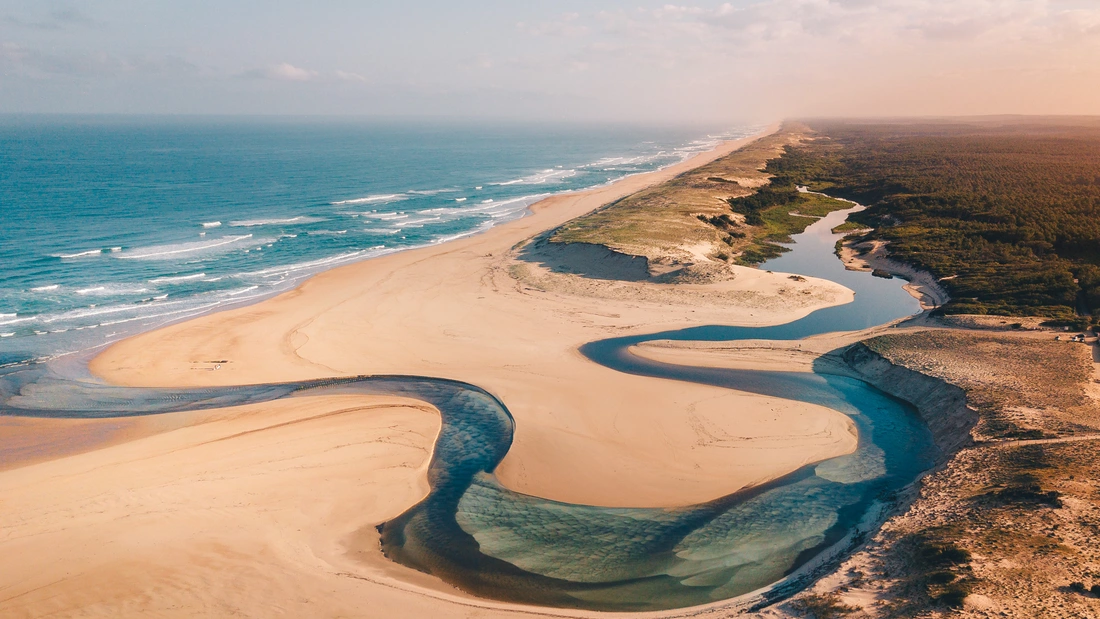 Das Pure Surfcamp Moliets liegt mitten im Pinienwald hinter den Dünen