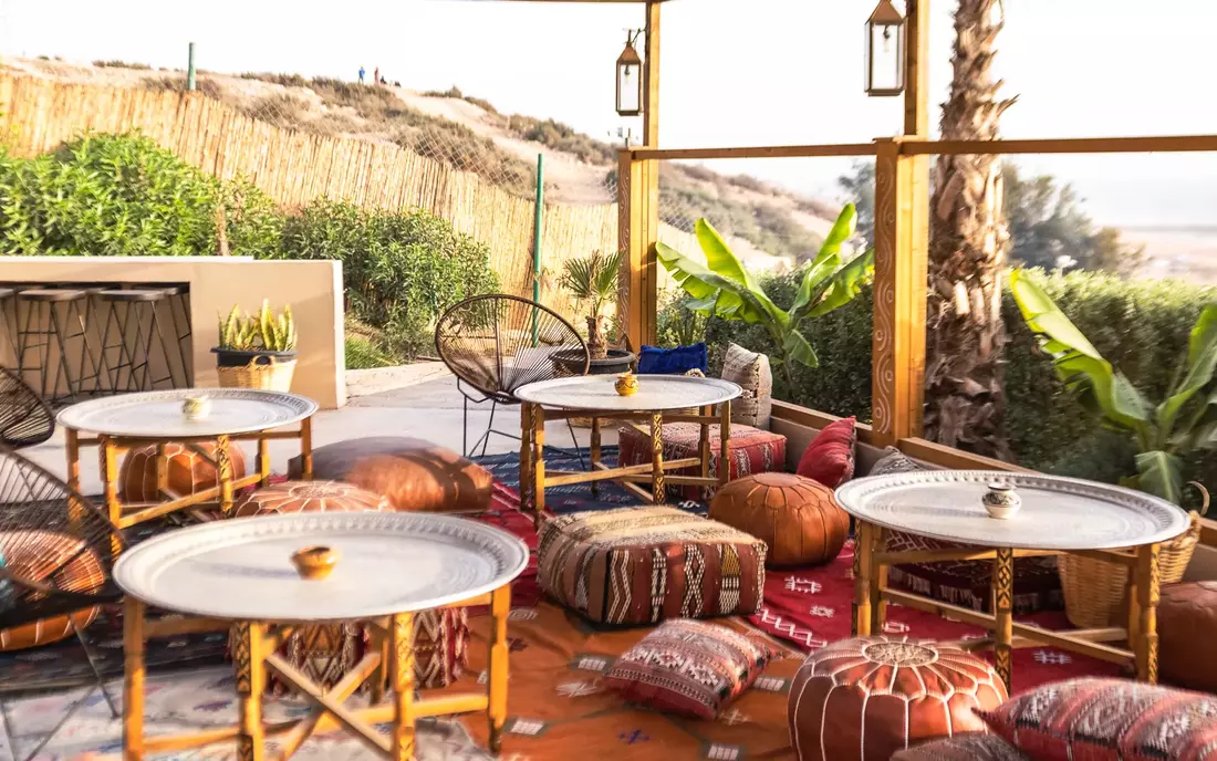 Lounge area at sea view surf camp morocco