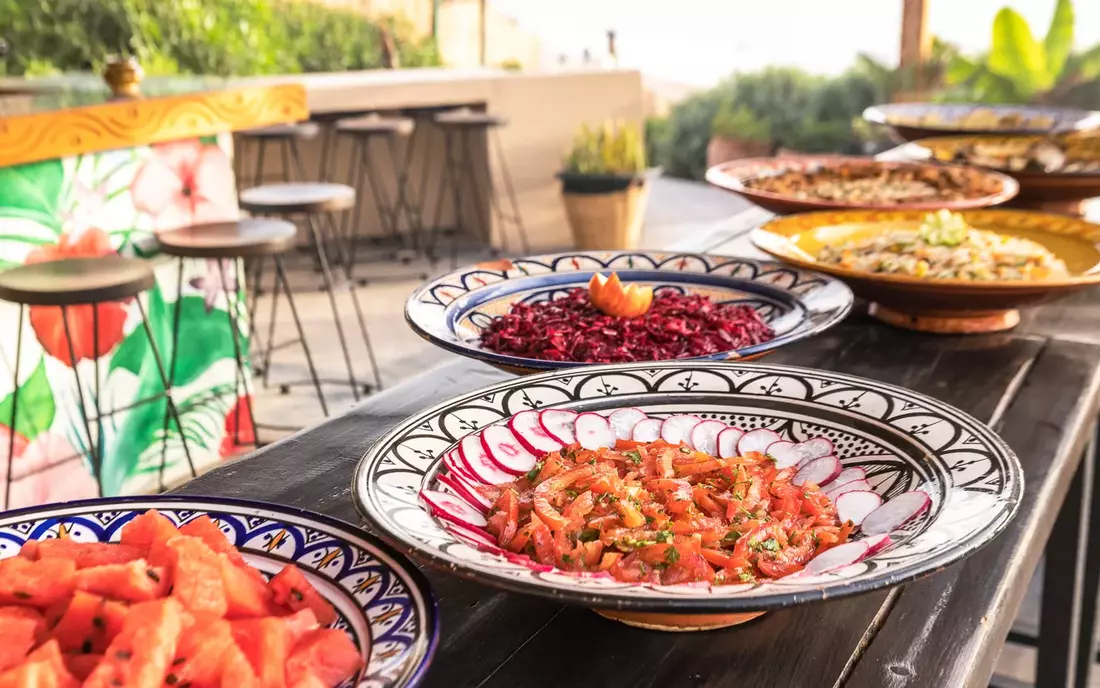 Buffet at Sea View Surfcamp Morocco