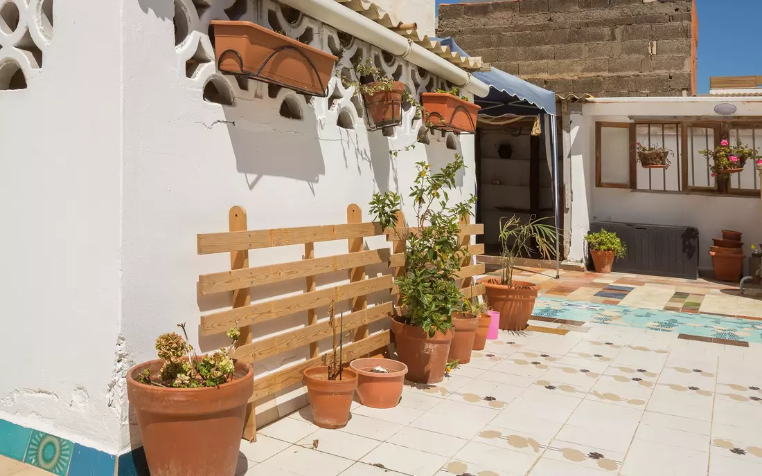 One of the roof terraces in the surf hostel