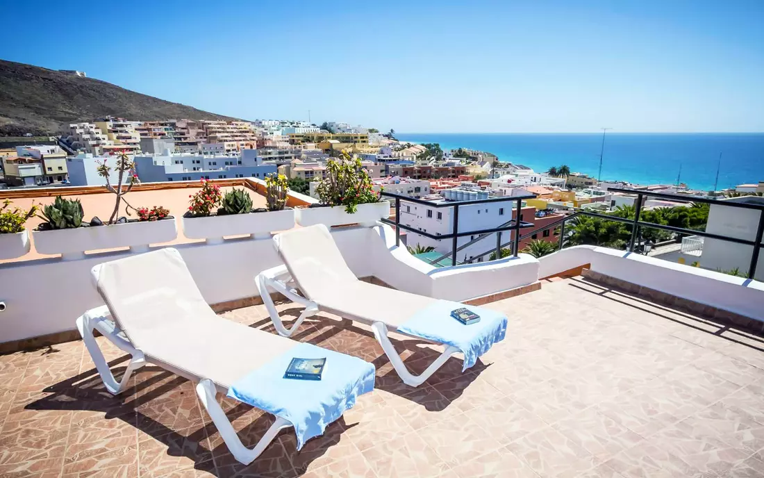 Dream terrace at surf camp fuerteventura overlooking the sea