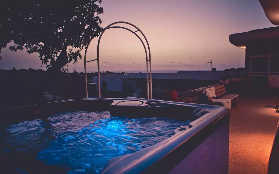 Jacuzzi with sea views at surf villa fuerte