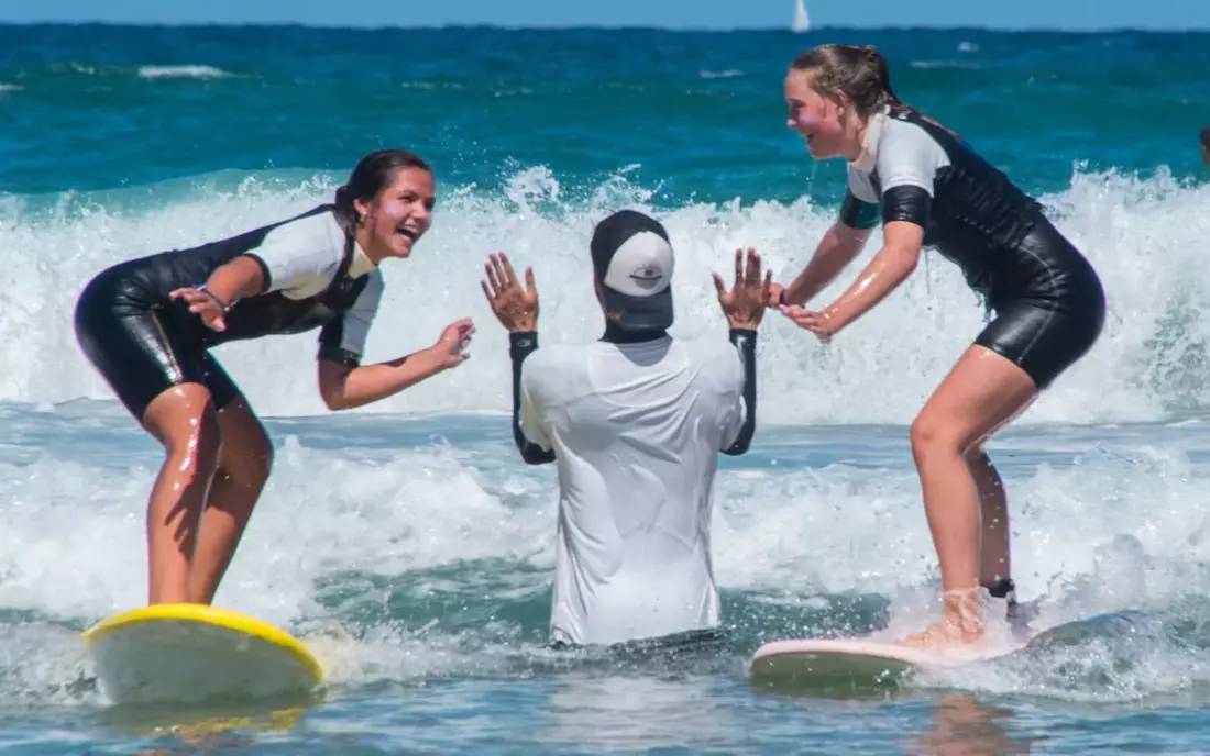 surfing lesson at the beach in zarautz