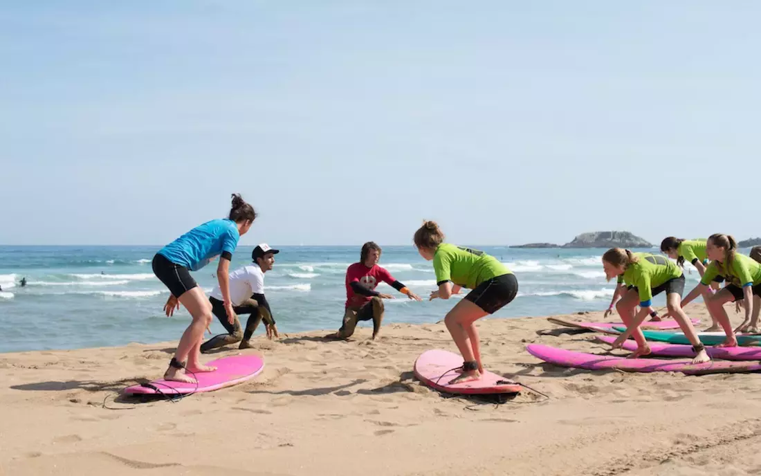 surfing lesson at the beach in zarautz