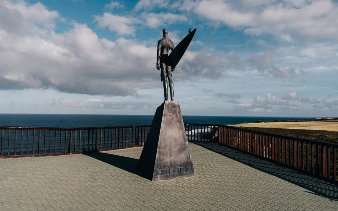 Statue and guardian of the surfers in Ribeira d'Ilhas