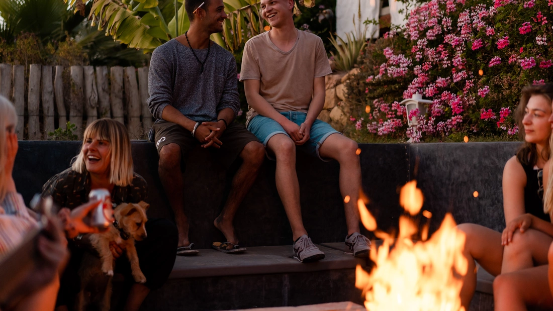 Sitting comfortably together by the fire