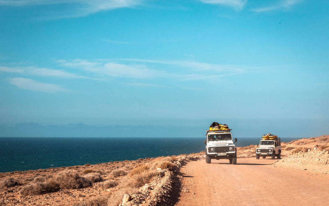 car driving a dirt road on fuerteventura