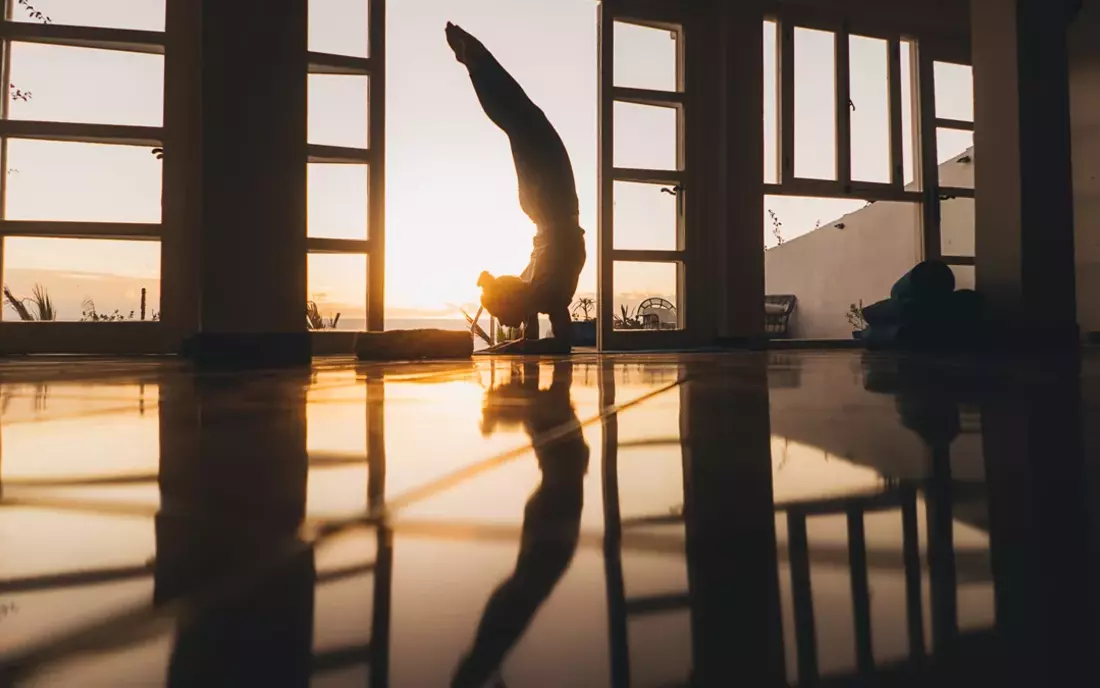 The new yoga room with wooden floor