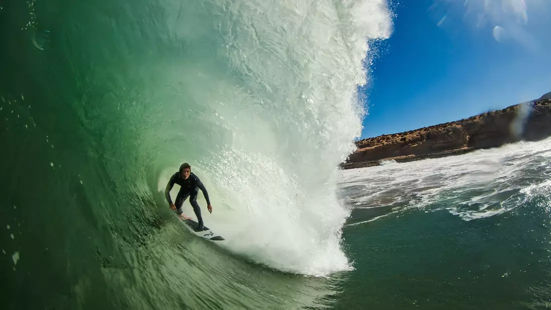 Surfing in North Africa surfer in barrel