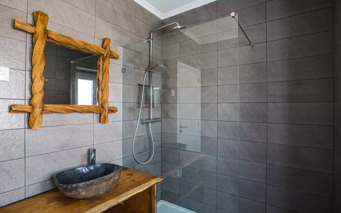 Bathroom with large shower