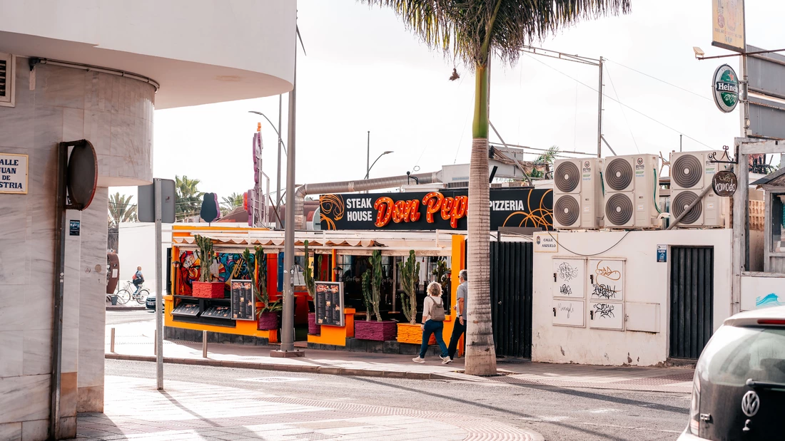 Corralejo in the north of Fuerteventura.Restaurants