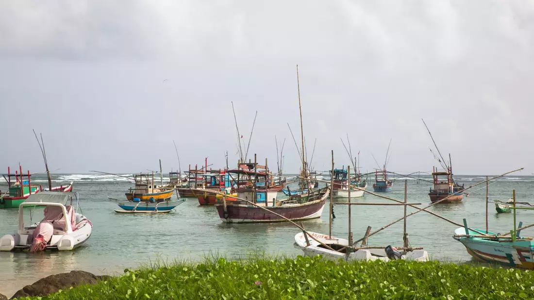 Traditionelle Fischerboote in Weligama