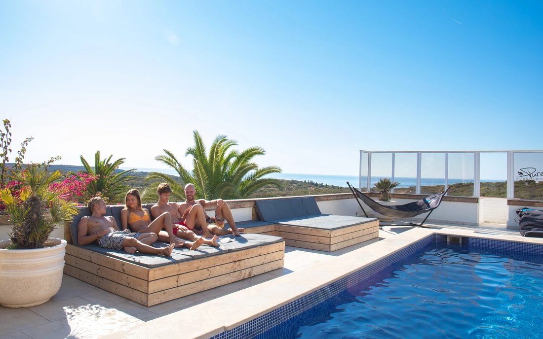 Chill out on the pool terrace with a sea view