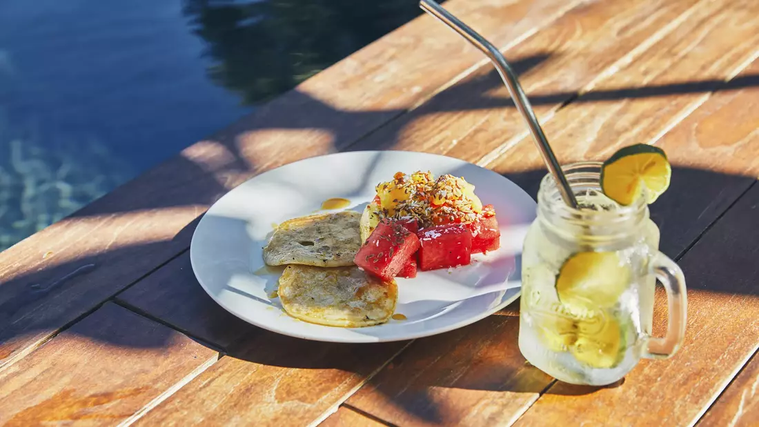Pancakes and fruit, the absolute favorite at the Surf Lodge