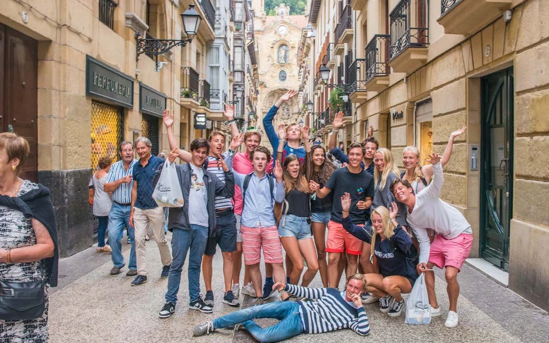 surf camp guests in the streets of bilbao