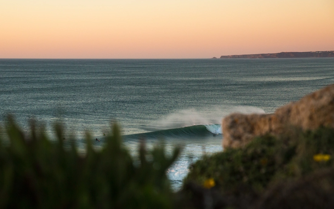 waves during sunset in the algarve