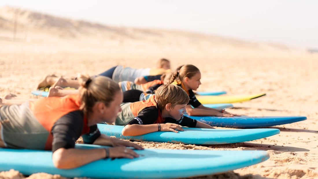 Surfschule Frankreich Moliets Plage aufwärmen
