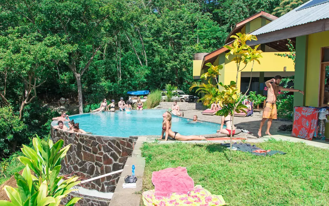 Surf Camp Nicaragua swimming pool yoga sunshine