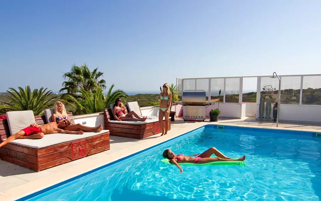 Surf camp poolside chilling